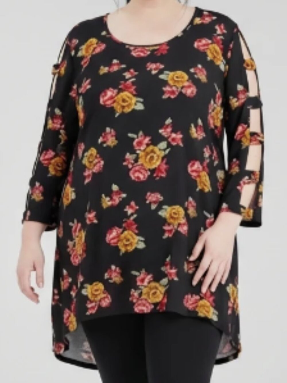 NWT Kim & Cami Black Floral Cold-Shoulder Top 3X Plus Women